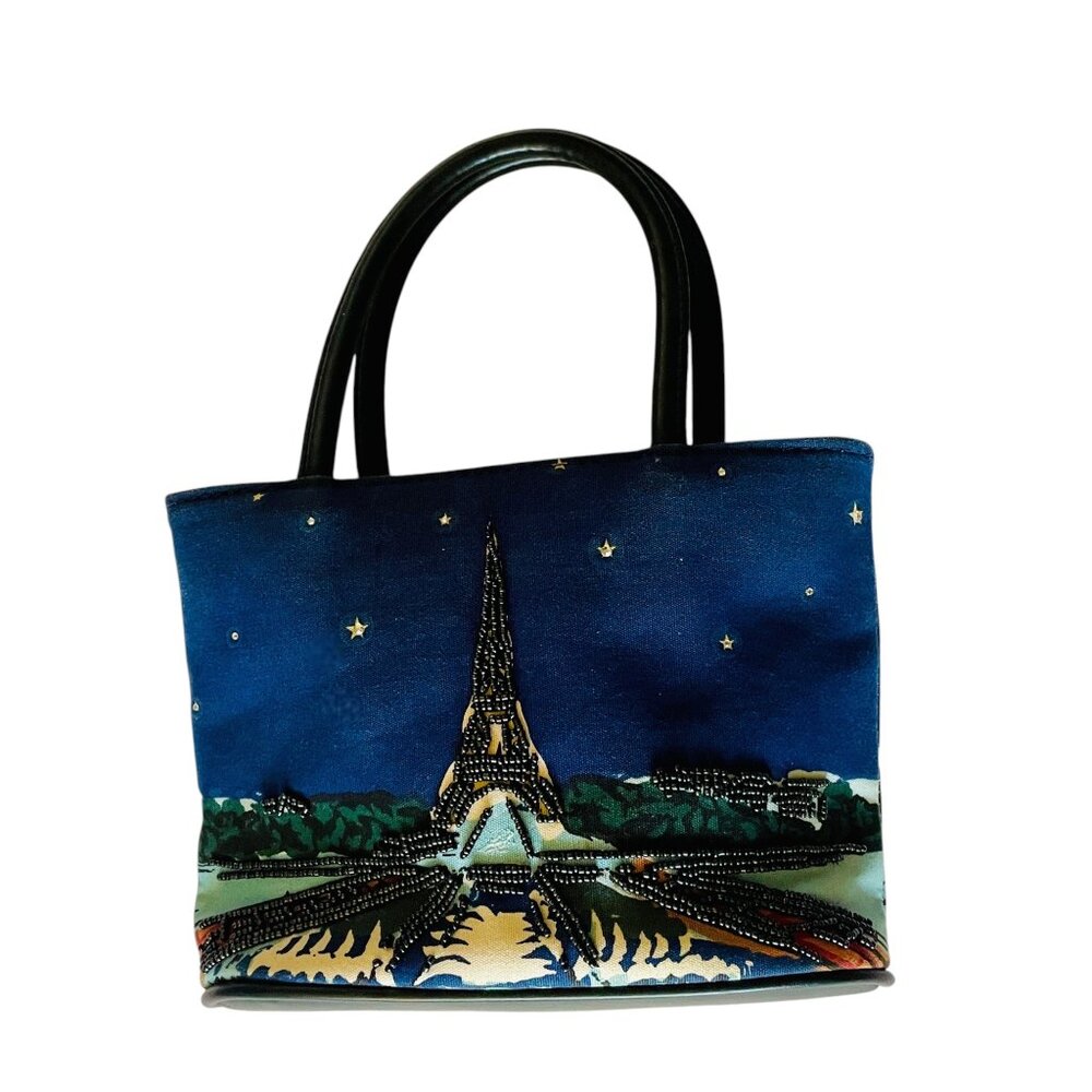 Charming vintage beaded Paris + Eiffel tower Starry Night Art crossbody bag Y2K - Picture 7 of 11